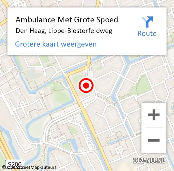 Locatie op kaart van de 112 melding: Ambulance Met Grote Spoed Naar Den Haag, Lippe-Biesterfeldweg op 19 april 2024 20:11