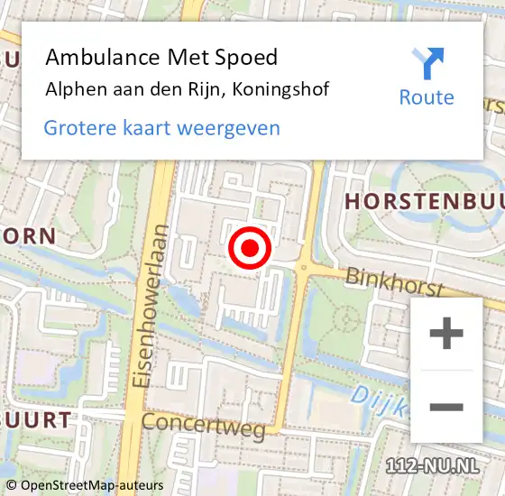 Locatie op kaart van de 112 melding: Ambulance Met Spoed Naar Alphen aan den Rijn, Koningshof op 19 april 2024 20:17