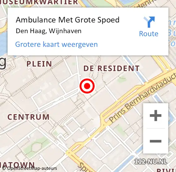 Locatie op kaart van de 112 melding: Ambulance Met Grote Spoed Naar Den Haag, Wijnhaven op 19 april 2024 20:34