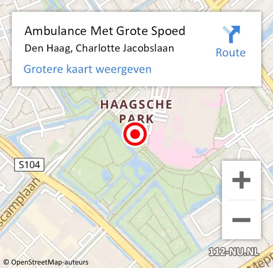 Locatie op kaart van de 112 melding: Ambulance Met Grote Spoed Naar Den Haag, Charlotte Jacobslaan op 19 april 2024 20:36