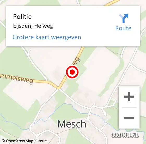 Locatie op kaart van de 112 melding: Politie Eijsden, Heiweg op 19 april 2024 20:37