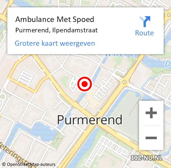 Locatie op kaart van de 112 melding: Ambulance Met Spoed Naar Purmerend, Ilpendamstraat op 19 april 2024 20:39