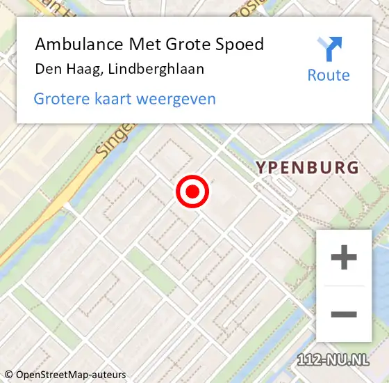 Locatie op kaart van de 112 melding: Ambulance Met Grote Spoed Naar Den Haag, Lindberghlaan op 19 april 2024 20:42