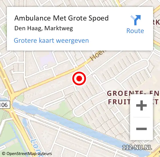 Locatie op kaart van de 112 melding: Ambulance Met Grote Spoed Naar Den Haag, Marktweg op 19 april 2024 20:43