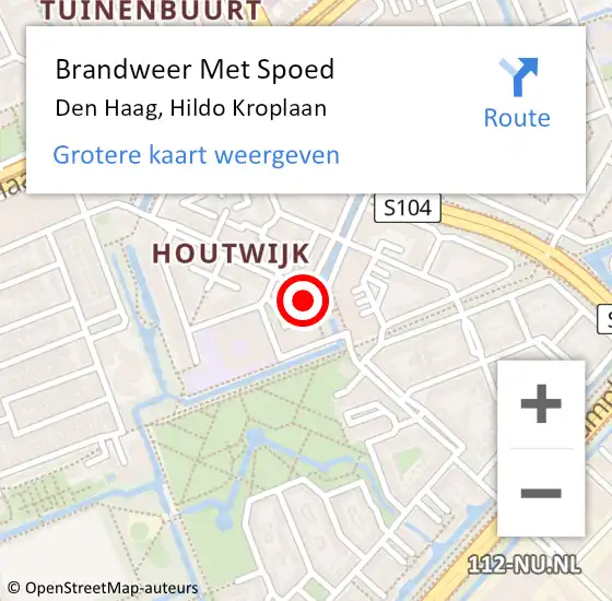 Locatie op kaart van de 112 melding: Brandweer Met Spoed Naar Den Haag, Hildo Kroplaan op 19 april 2024 20:53