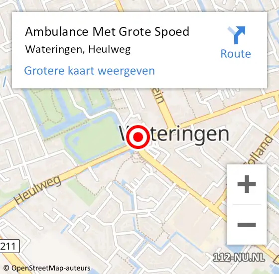 Locatie op kaart van de 112 melding: Ambulance Met Grote Spoed Naar Wateringen, Heulweg op 19 april 2024 21:12