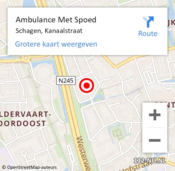 Locatie op kaart van de 112 melding: Ambulance Met Spoed Naar Schagen, Kanaalstraat op 19 april 2024 21:29
