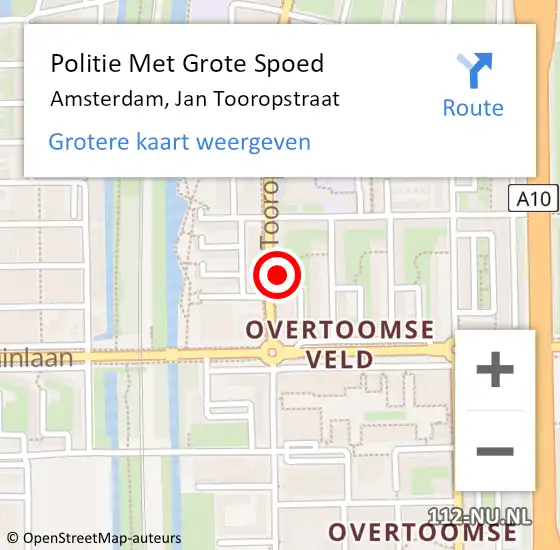 Locatie op kaart van de 112 melding: Politie Met Grote Spoed Naar Amsterdam, Jan Tooropstraat op 19 april 2024 21:52
