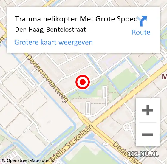 Locatie op kaart van de 112 melding: Trauma helikopter Met Grote Spoed Naar Den Haag, Bentelostraat op 19 april 2024 21:57