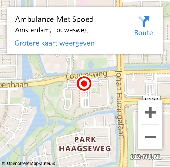 Locatie op kaart van de 112 melding: Ambulance Met Spoed Naar Amsterdam, Louwesweg op 19 april 2024 22:05