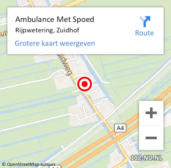 Locatie op kaart van de 112 melding: Ambulance Met Spoed Naar Rijpwetering, Zuidhof op 19 april 2024 23:04