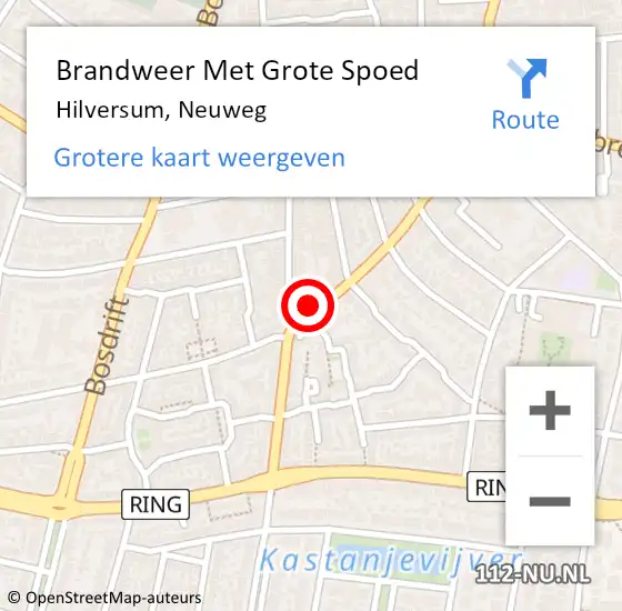 Locatie op kaart van de 112 melding: Brandweer Met Grote Spoed Naar Hilversum, Neuweg op 19 april 2024 23:18