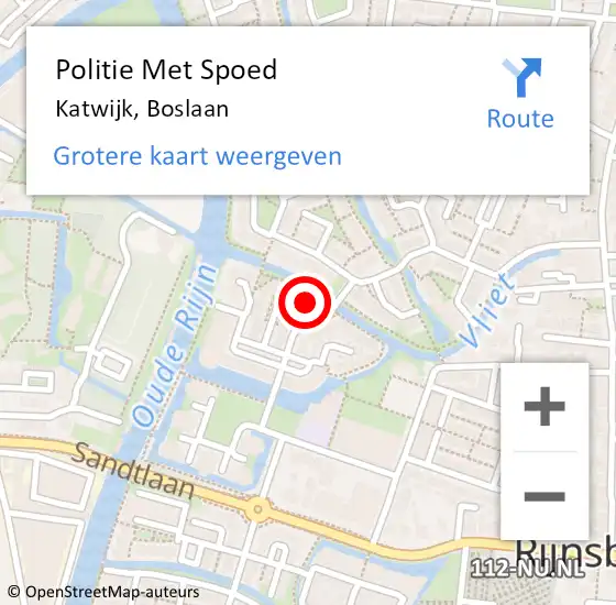 Locatie op kaart van de 112 melding: Politie Met Spoed Naar Katwijk, Boslaan op 19 april 2024 23:38