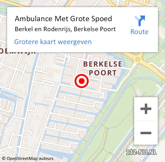 Locatie op kaart van de 112 melding: Ambulance Met Grote Spoed Naar Berkel en Rodenrijs, Berkelse Poort op 19 april 2024 23:40
