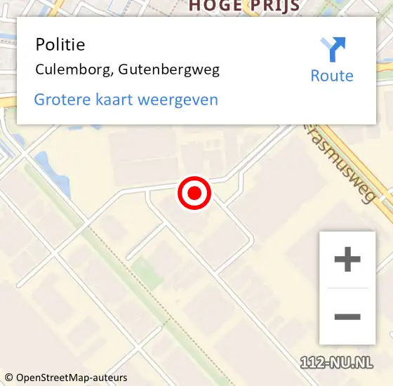 Locatie op kaart van de 112 melding: Politie Culemborg, Gutenbergweg op 20 april 2024 00:06