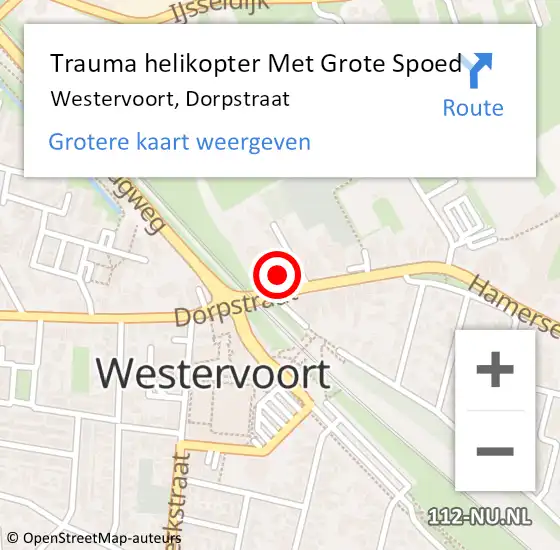 Locatie op kaart van de 112 melding: Trauma helikopter Met Grote Spoed Naar Westervoort, Dorpstraat op 20 april 2024 01:01