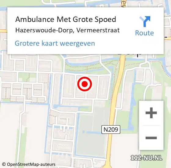 Locatie op kaart van de 112 melding: Ambulance Met Grote Spoed Naar Hazerswoude-Dorp, Vermeerstraat op 20 april 2024 01:06