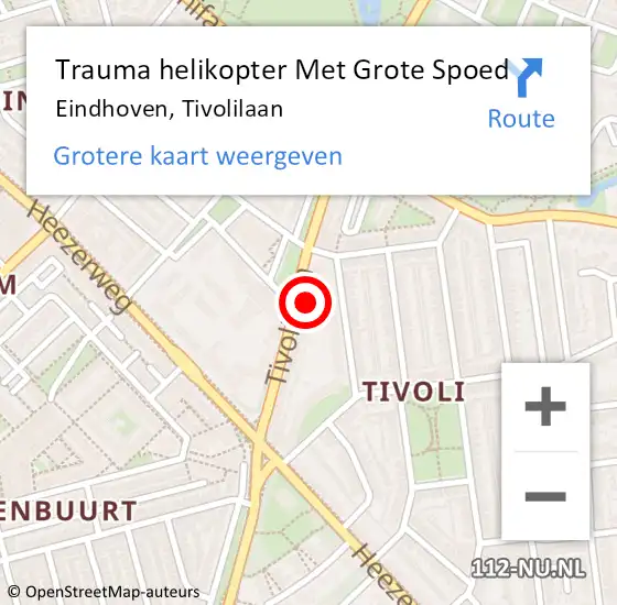 Locatie op kaart van de 112 melding: Trauma helikopter Met Grote Spoed Naar Eindhoven, Tivolilaan op 20 april 2024 01:43