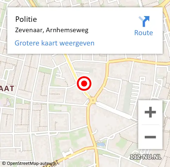 Locatie op kaart van de 112 melding: Politie Zevenaar, Arnhemseweg op 20 april 2024 01:46