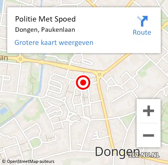 Locatie op kaart van de 112 melding: Politie Met Spoed Naar Dongen, Paukenlaan op 20 april 2024 02:48