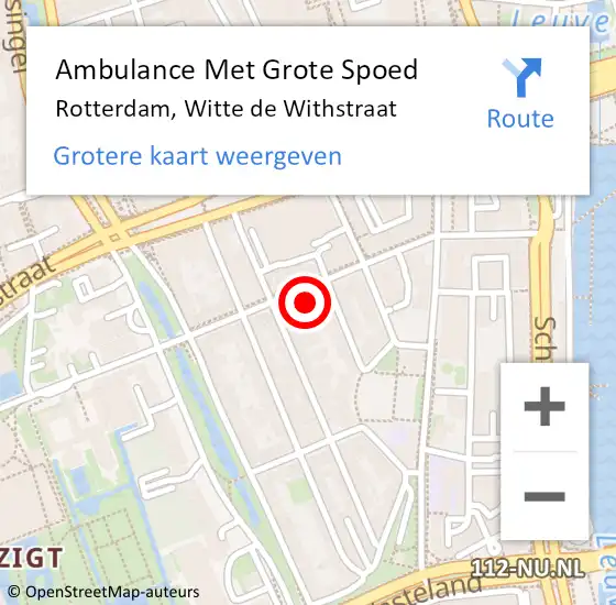 Locatie op kaart van de 112 melding: Ambulance Met Grote Spoed Naar Rotterdam, Witte de Withstraat op 20 april 2024 03:55