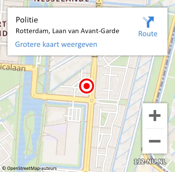 Locatie op kaart van de 112 melding: Politie Rotterdam, Laan van Avant-Garde op 20 april 2024 04:19