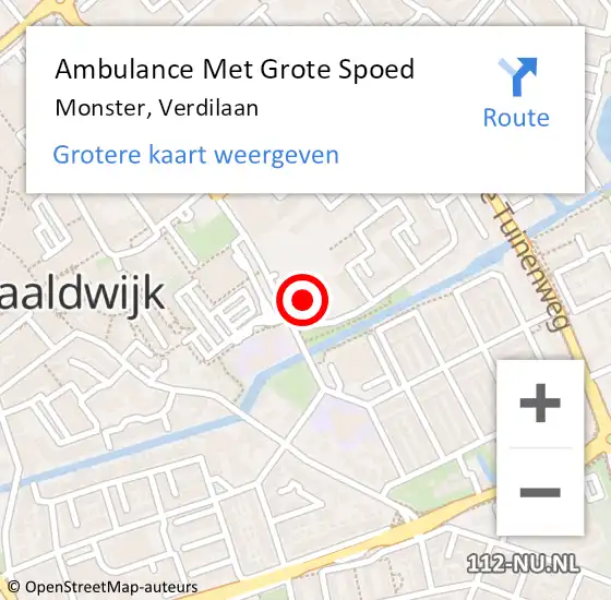 Locatie op kaart van de 112 melding: Ambulance Met Grote Spoed Naar Monster, Verdilaan op 20 april 2024 07:39