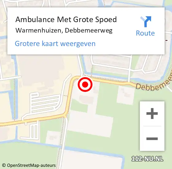 Locatie op kaart van de 112 melding: Ambulance Met Grote Spoed Naar Warmenhuizen, Debbemeerweg op 20 april 2024 08:56