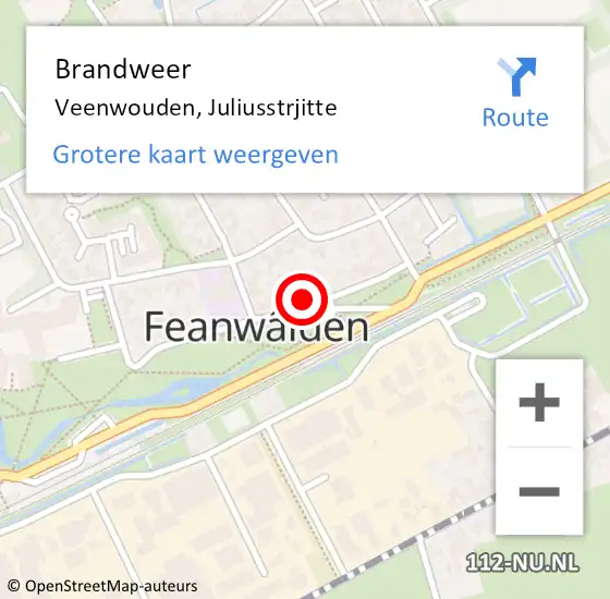 Locatie op kaart van de 112 melding: Brandweer Veenwouden, Juliusstrjitte op 20 april 2024 09:38
