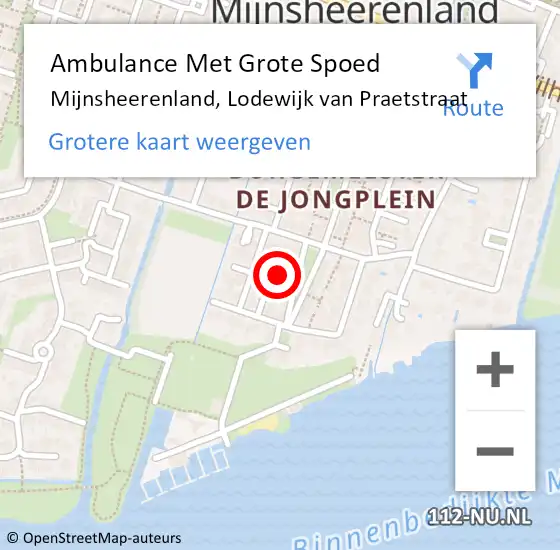 Locatie op kaart van de 112 melding: Ambulance Met Grote Spoed Naar Mijnsheerenland, Lodewijk van Praetstraat op 20 april 2024 09:39