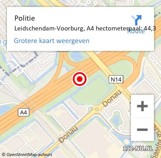 Locatie op kaart van de 112 melding: Politie Leidschendam-Voorburg, A4 hectometerpaal: 44,3 op 20 april 2024 09:41