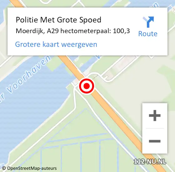 Locatie op kaart van de 112 melding: Politie Met Grote Spoed Naar Moerdijk, A29 hectometerpaal: 100,3 op 20 april 2024 10:49