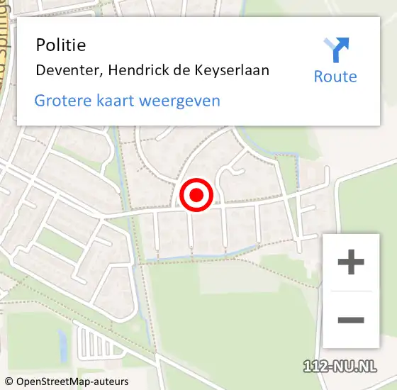 Locatie op kaart van de 112 melding: Politie Deventer, Hendrick de Keyserlaan op 20 april 2024 11:00