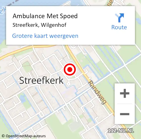 Locatie op kaart van de 112 melding: Ambulance Met Spoed Naar Streefkerk, Wilgenhof op 20 april 2024 11:29