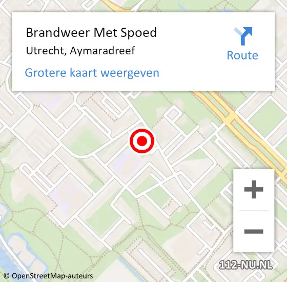 Locatie op kaart van de 112 melding: Brandweer Met Spoed Naar Utrecht, Aymaradreef op 20 april 2024 11:47