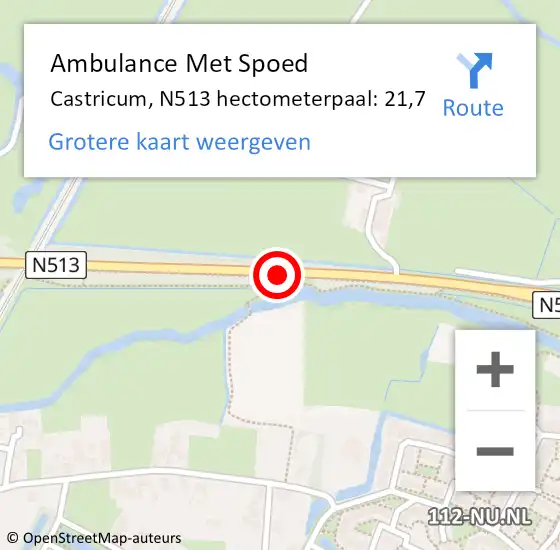 Locatie op kaart van de 112 melding: Ambulance Met Spoed Naar Castricum, N513 hectometerpaal: 21,7 op 20 april 2024 12:43