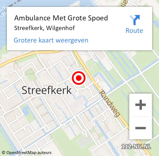 Locatie op kaart van de 112 melding: Ambulance Met Grote Spoed Naar Streefkerk, Wilgenhof op 20 april 2024 12:48