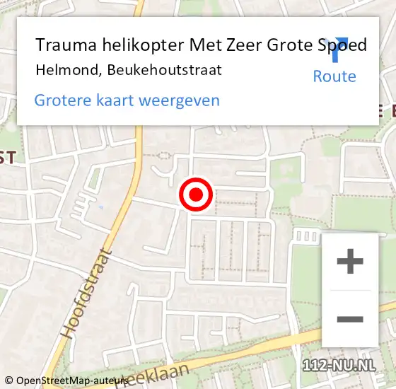 Locatie op kaart van de 112 melding: Trauma helikopter Met Zeer Grote Spoed Naar Helmond, Beukehoutstraat op 20 april 2024 12:49