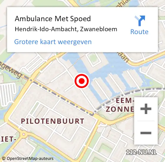 Locatie op kaart van de 112 melding: Ambulance Met Spoed Naar Hendrik-Ido-Ambacht, Zwanebloem op 20 april 2024 12:53