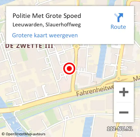 Locatie op kaart van de 112 melding: Politie Met Grote Spoed Naar Leeuwarden, Slauerhoffweg op 20 april 2024 12:54