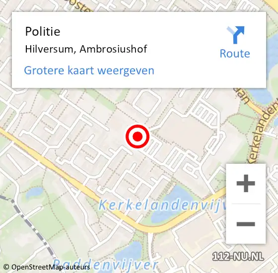 Locatie op kaart van de 112 melding: Politie Hilversum, Ambrosiushof op 20 april 2024 13:51
