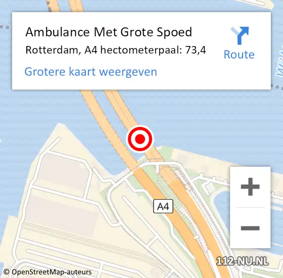 Locatie op kaart van de 112 melding: Ambulance Met Grote Spoed Naar Rotterdam, A4 hectometerpaal: 73,4 op 20 april 2024 13:51