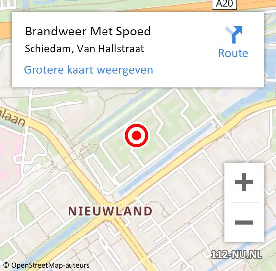 Locatie op kaart van de 112 melding: Brandweer Met Spoed Naar Schiedam, Van Hallstraat op 20 april 2024 14:15