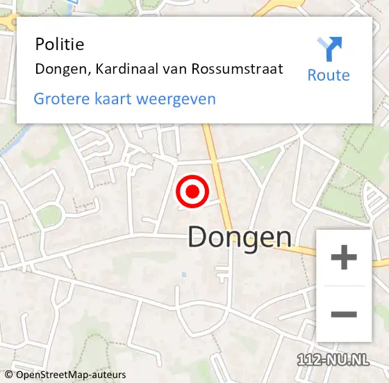 Locatie op kaart van de 112 melding: Politie Dongen, Kardinaal van Rossumstraat op 20 april 2024 14:43