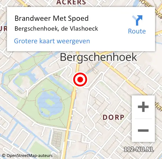 Locatie op kaart van de 112 melding: Brandweer Met Spoed Naar Bergschenhoek, de Vlashoeck op 20 april 2024 15:01