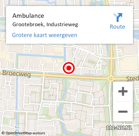 Locatie op kaart van de 112 melding: Ambulance Grootebroek, Industrieweg op 20 april 2024 15:19