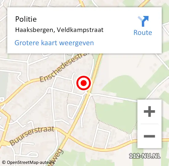 Locatie op kaart van de 112 melding: Politie Haaksbergen, Veldkampstraat op 20 april 2024 15:24