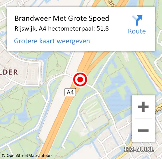 Locatie op kaart van de 112 melding: Brandweer Met Grote Spoed Naar Rijswijk, A4 hectometerpaal: 51,8 op 20 april 2024 15:45