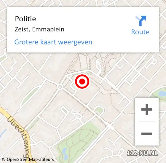 Locatie op kaart van de 112 melding: Politie Zeist, Emmaplein op 20 april 2024 15:52
