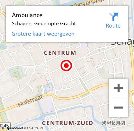 Locatie op kaart van de 112 melding: Ambulance Schagen, Gedempte Gracht op 20 april 2024 16:15